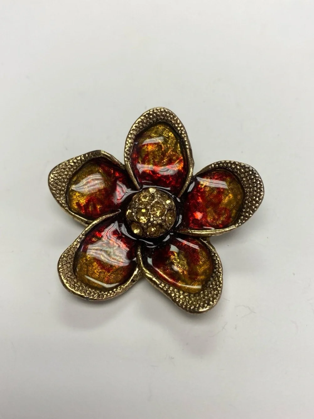 Floral Statement Brooch in Red and Gold